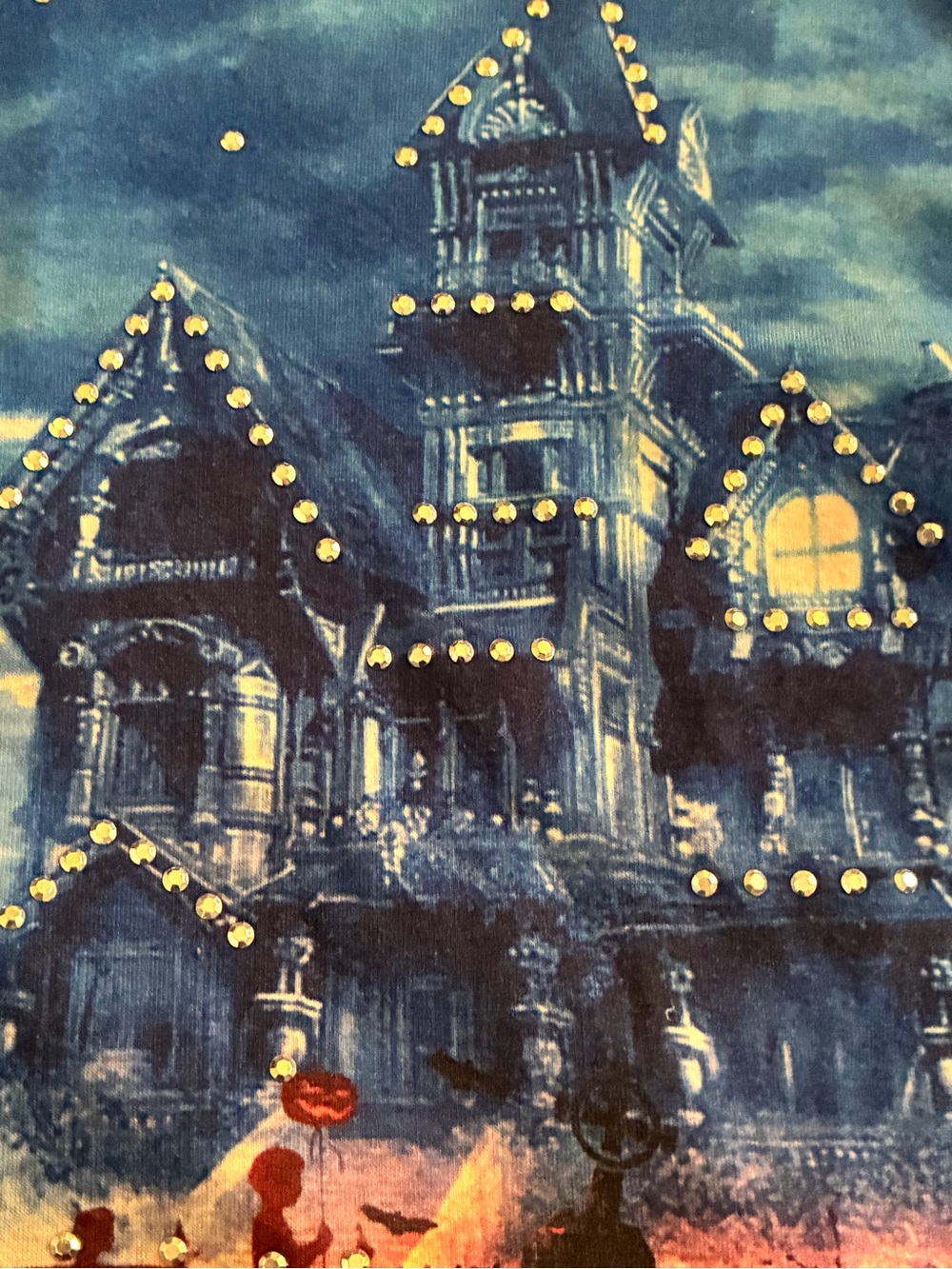 Gloria Vanderbilt Witch Haunted House Graphic Top M Rhinestone Halloween - Picture 13 of 16